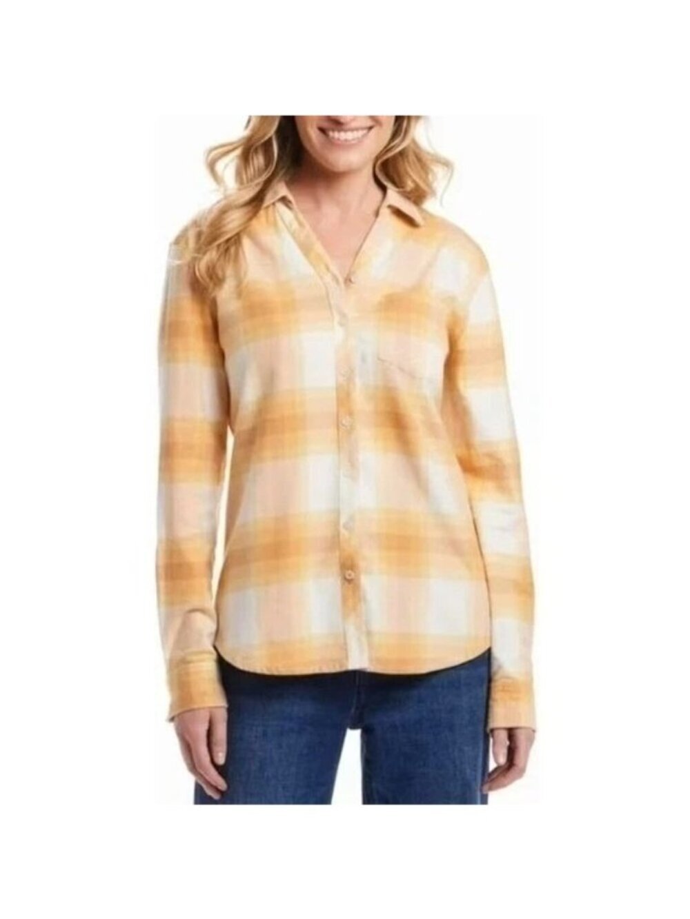 NWT Weatherproof Vintage Women's S Yellow Plaid Flannel Button-Down Shirt  J1955